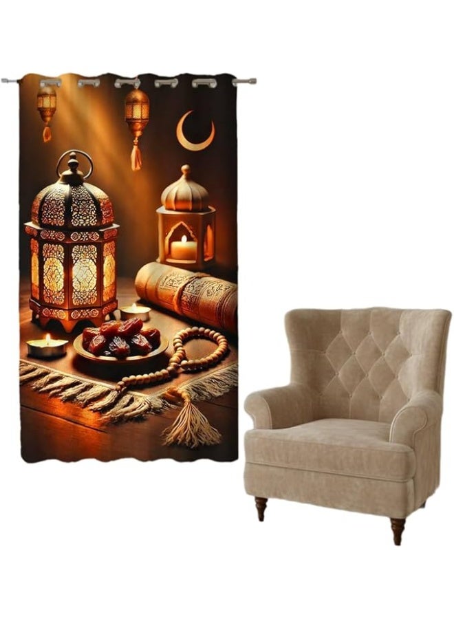 "Luxury curtains made of heavy printed soft fabric, measuring 150 cm wide × 250 cm long, ready-made with the most beautiful traditional and modern Ramadan patterns and decorations, available in all colors to suit every taste in décor." - Image 1